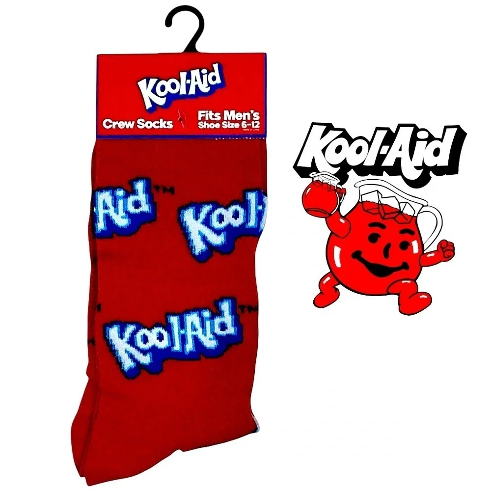 Kool Aid Crew Socks Mens Novelty Funny by Odd Sox Red Unisex OS Shoe Size 6-12